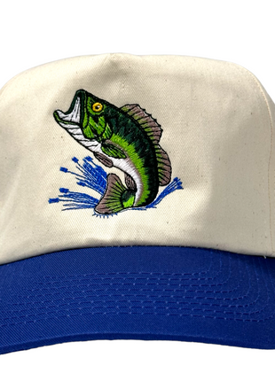 Bass Fishing Vintage Blue Brim SnapBack Cap Hat Custom Embroidered