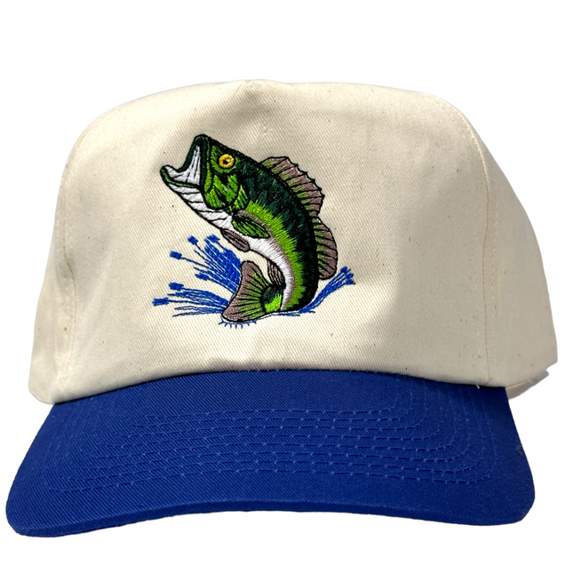 Bass Fishing Vintage Blue Brim SnapBack Cap Hat Custom Embroidered