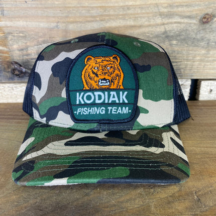 Custom Kodiak Fishing Team Vintage Camouflage Mesh Trucker Snapback Hat Cap