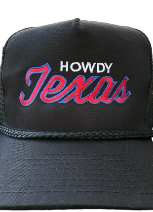 Howdy Texas black rope mesh snapback red white and blue custom embroidered Hat