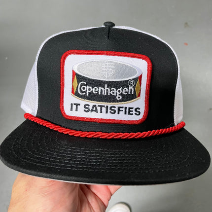 Custom Chew It Satisfies Red Rope White Mesh Trucker Snap Back Cap Hat