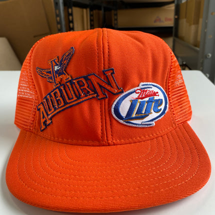 Custom Auburn War Eagles Miller Lite Beer patch Vintage Orange High Crown Trucker Mesh Snapback Hat Cap