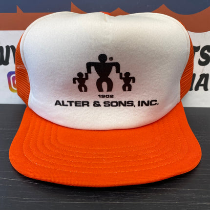 Vintage Alter and Sons Inc Orange Mesh Snapback Trucker Hat Cap Made in USA