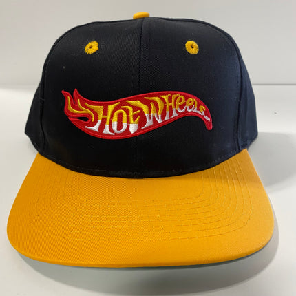Custom Hot Wheels Vintage Black Crown Yellow Brim Snapback Hat Cap
