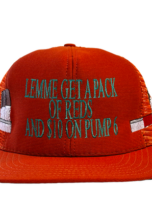 Burnt Orange Pack Of Reds 90s Vintage Mesh Tall Crown Trucker SnapBack Cap Hat Made In USA Pack of Cigarettes Funny Meme Custom Embroidered