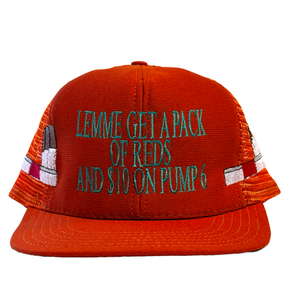 Burnt Orange Pack Of Reds 90s Vintage Mesh Tall Crown Trucker SnapBack Cap Hat Made In USA Pack of Cigarettes Funny Meme Custom Embroidered