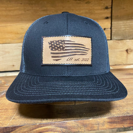 The Leather Head Hat Co American flag patch gray mesh Snapback hat cap