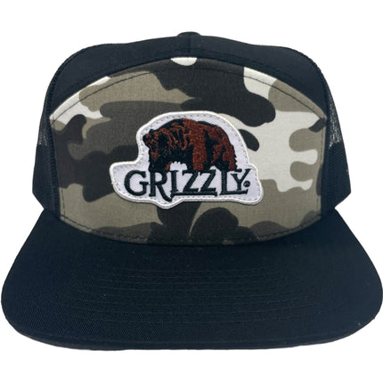 Custom Grizzly On a 7 Panel Camouflage Front Mesh SnapBack Hat Cap