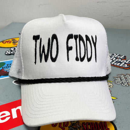 Rowdy Roger Official Two Fiddy White Mesh with Black Rope Snapback
