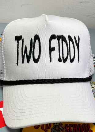 Rowdy Roger Official Two Fiddy White Mesh with Black Rope Snapback