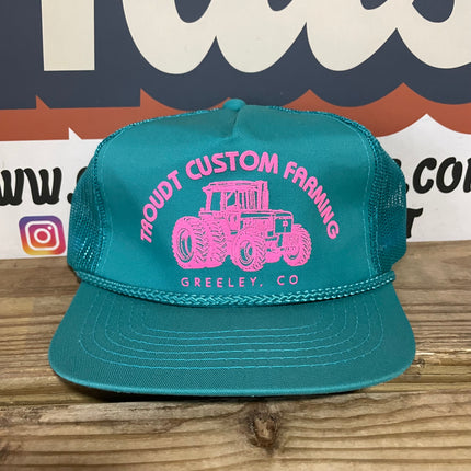Vintage Trout Custom Farming Colorado Teal Rope Mesh Trucker SnapBack Hat Cap