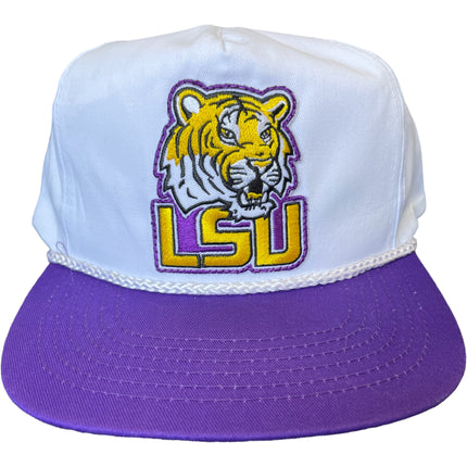 Custom LSU Tigers on a white crown purple brim SnapBack Hat Cap with rope