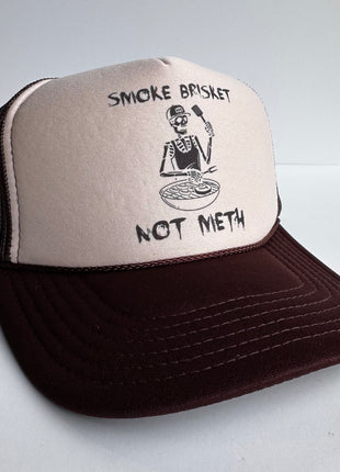 Smoke Brisket Not Meth Brown Funny Trucker Mesh SnapBack Cap Hat Custom Printed