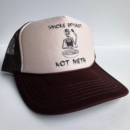 Smoke Brisket Not Meth Brown Funny Trucker Mesh SnapBack Cap Hat Custom Printed