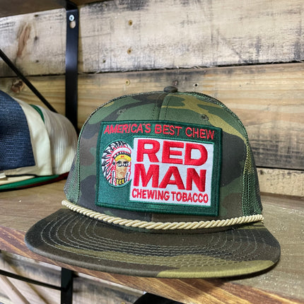 Custom Red Man Chewing Tobacco patch Camo Rope Mesh Trucker Snapback Cap Hat
