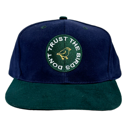 Don’t Trust The Birds Vintage Green Brim Mid Crown Strapback Cap Hat Custom Embroidered