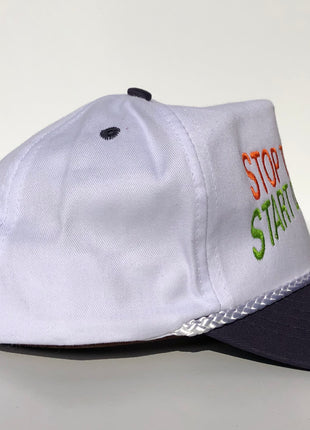 Stop Thinking Start Drinking Custom Embroidered Rope white/navy SnapBack hat cap vintage