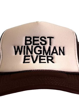 Best Wingman Ever Vintage Brown Mesh Trucker SnapBack Hat Cap Custom Embroidery