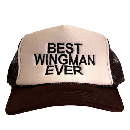 Best Wingman Ever Vintage Brown Mesh Trucker SnapBack Hat Cap Custom Embroidery