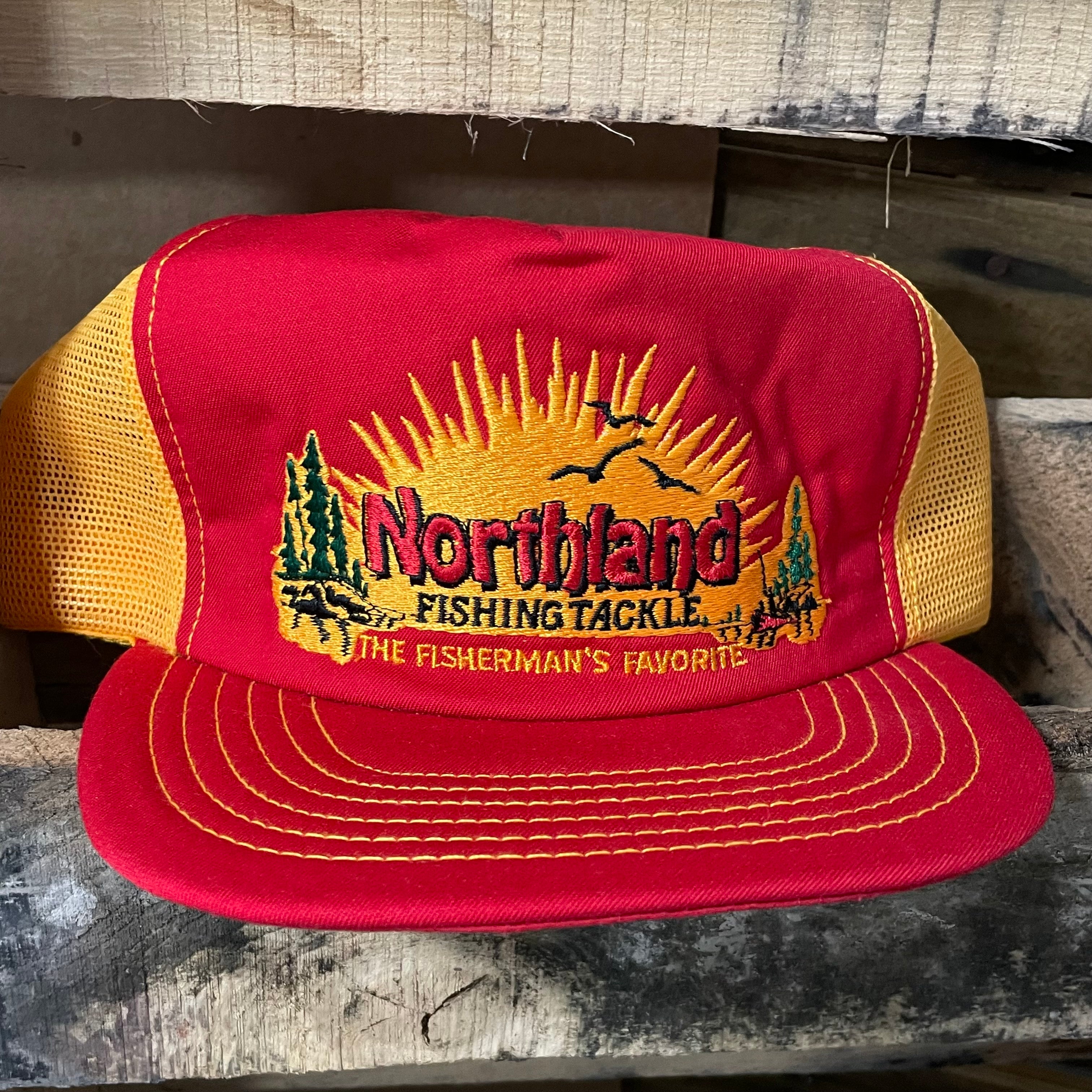 Vintage NorthLand Fishing Tackle Red Yellow Mesh Fish Snapback Trucker Cap  Hat Made in USA