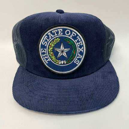 Custom The State of Texas Vintage Navy Mesh Corduroy SnapBack Hat Cap Ready to ship