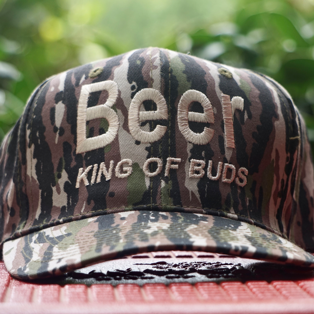 BEER KING OF BUDS Camouflage Snapback Cap Hat Camo Custom Embroidered