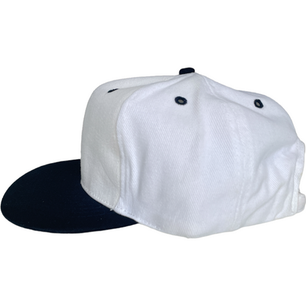 Retro White Mid Crown 5 Panel Navy Brim Strapback Hat Cap