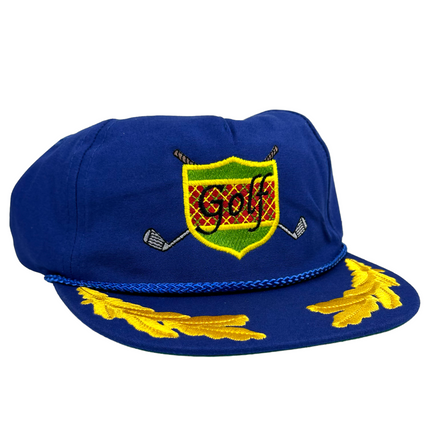 Golf Crest Blue Gold Leaf Rope Strapback Cap Hat Custom Embroidered