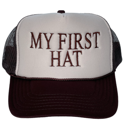 MY FIRST HAT Brown Mesh Khaki Crown Trucker Snapback Cap Hat Custom Embroidery