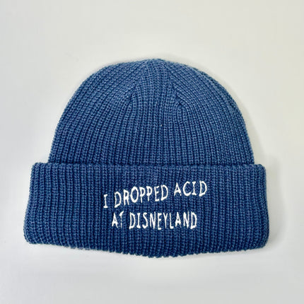 I Dropped Acid At Disneyland Blue Knit Beanie Custom Embroidered