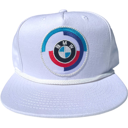 Custom BMW on a solid white Yuupong SnapBack Hat Cap with rope