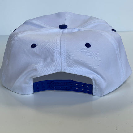 RUN THE DANG BALL Red and Blue on a Vintage Rope Blue Brim Snapback Cap Hat Custom Embroidered