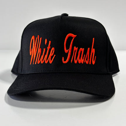 White Trash on a Black SnapBack Hat Cap Custom Embroidery