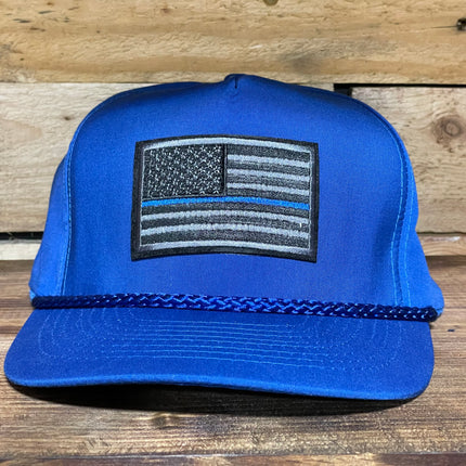 Custom Law Enforncement Police Flag Blue Line American Flag Vintage Blue Strapback Hat Cap