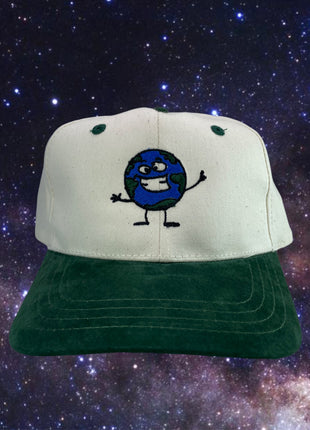 Earth Man Suede Brim Snapback Cap Hat Custom Embroidered