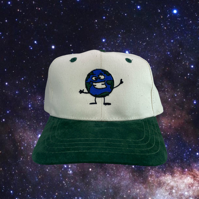 Earth Man Suede Brim Snapback Cap Hat Custom Embroidered