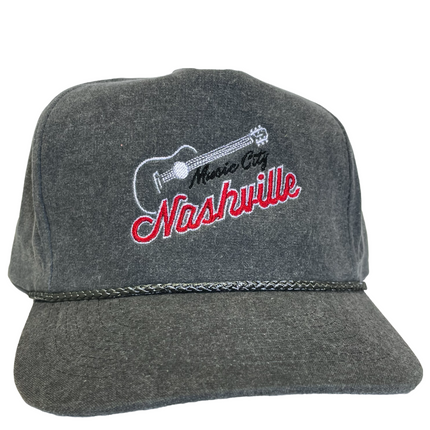 Custom Nashville Music City Vintage Custom Embroidered Charcoal Rope Snapback Cap Hat