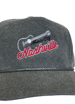 Custom Nashville Music City Vintage Custom Embroidered Charcoal Rope Snapback Cap Hat