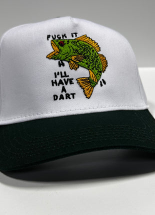 F IT I’LL HAVE A DART FUNNY FISHING Trucker SnapBack Cap Hat Custom Embroidered