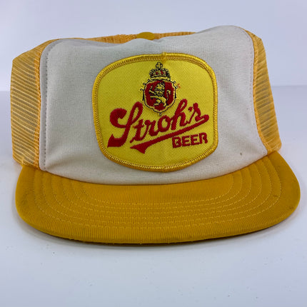 Vintage Stroh's Beer Mesh Trucker Snapback Cap Hat Made in USA 1980s