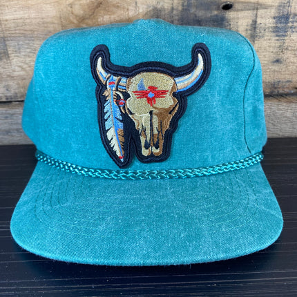 Custom Cow Skull Rodeo Cowboy patch Vintage Rope Snapback Hat Cap