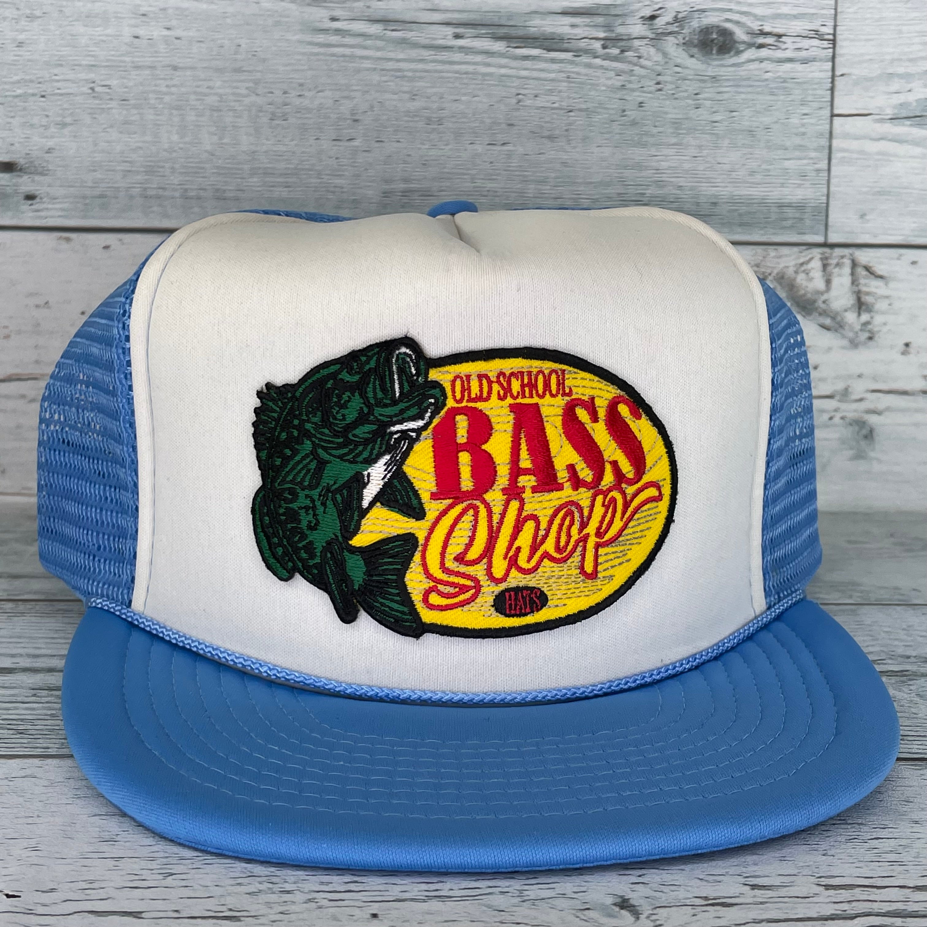 Old School Blue Bass Fishing Mesh Trucker Snapback Cap Hat