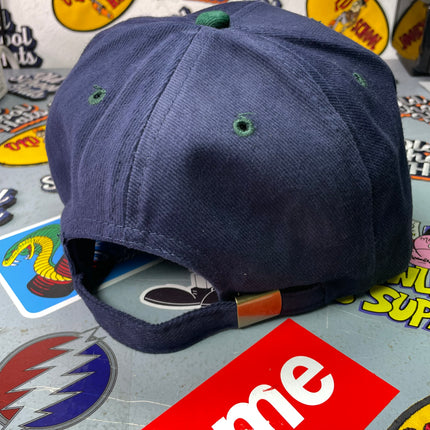 GOOD VIBES Vintage Strapback Navy Blue Crown Green Brim Cap Hat Custom Embroidered