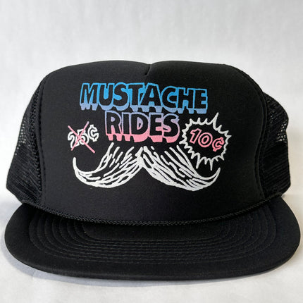 Vintage Mustache Rides 10 Cents FUNNY Black Mesh Trucker SnapBack Cap Hat DEADSTOCK Never Worn