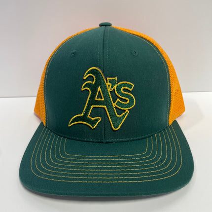 Custom Oakland A’s Green Crown Yellow Mesh SnapBack Hat Cap Fits like a Richardson