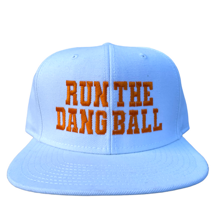 RUN THE DANG BALL Orange White Snapback Cap Hat Custom Embroidered