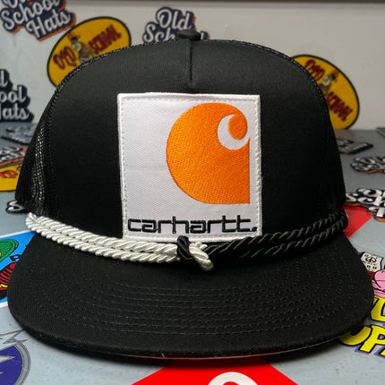 Custom Carhartt patch Double Rope Black Mesh Trucker Snapback Cap Hat