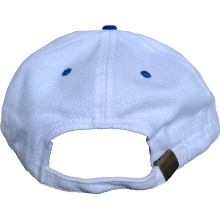 Retro White Mid Crown 5 Panel Blue Brim Strapback Hat Cap