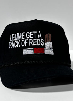 LEMME GET A PACK OF REDS Vintage Black Rope SnapBack Cap Hat Funny Custom Embroidered