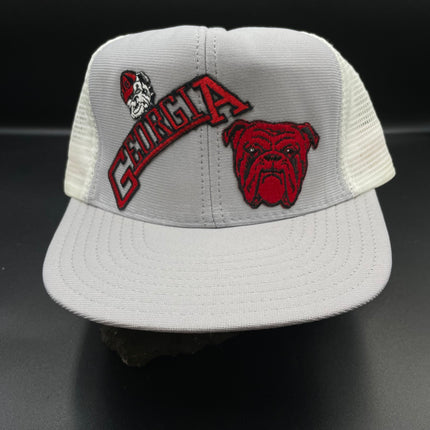 Custom Georgia bulldogs dawg University and Vintage gray and white mesh Trucker snapback hat Ready to ship